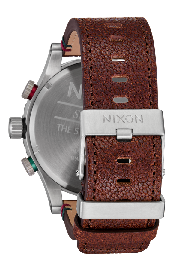 Nixon 51-30 Chrono Leather Watch | Silver / Rosewood / Chocolate | Men's Chronograph Watch