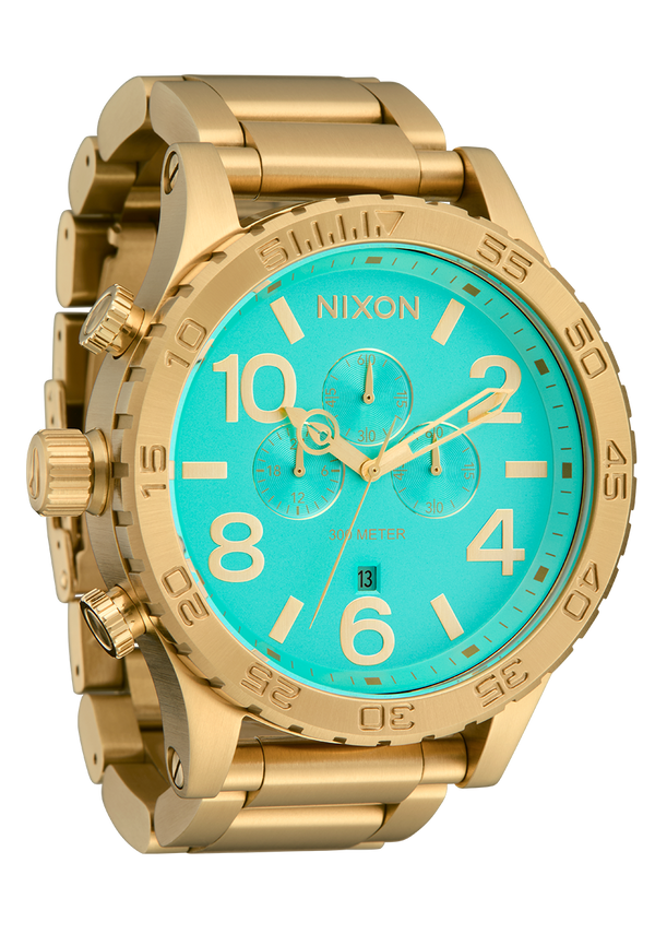 Nixon 51-30 Chrono Watch | Gold / Turquoise / Gold | Men's Stainless Steel Chronograph
