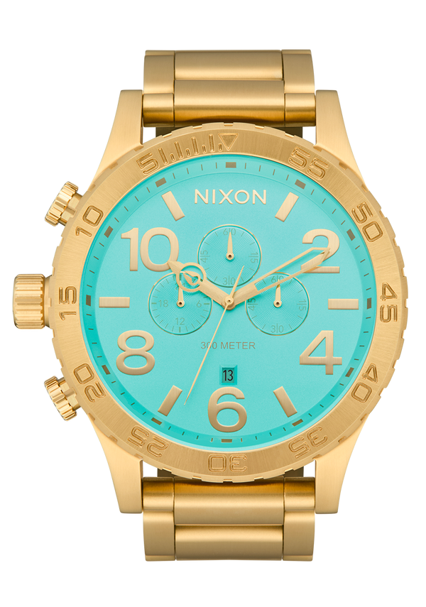 nixon 51-30 Chrono Watch | Gold / Turquoise / Gold | Men's Stainless Steel Chronograph