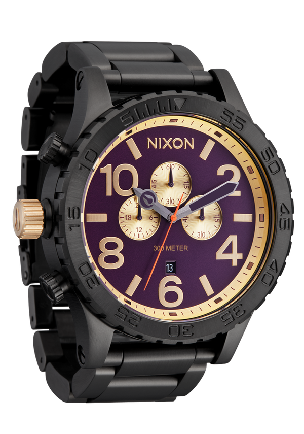 Nixon 51-30 Chrono Watch | Gunmetal / Blackberry / Gold | Oversized Chronograph