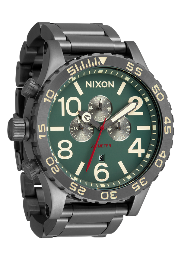 Nixon 51-30 Chrono Watch | Light Gunmetal / Dk Forest| Men's Stainless Steel