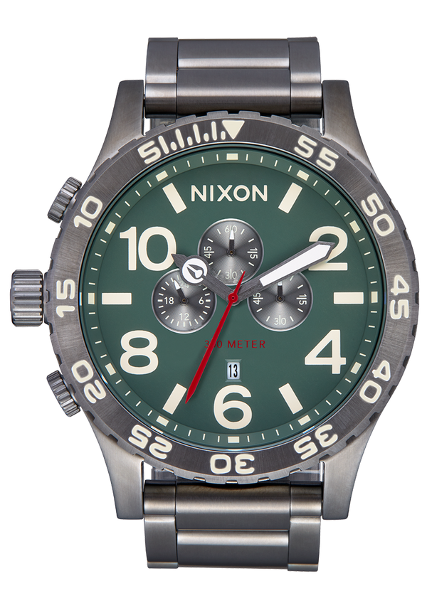 nixon 51-30 Chrono Watch | Light Gunmetal / Dk Forest| Men's Stainless Steel