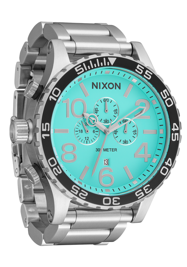 Nixon 51-30 Chrono Watch | Silver / Turquoise | Men's Stainless Steel