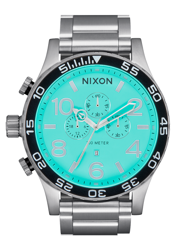 nixon 51-30 Chrono Watch | Silver / Turquoise | Men's Stainless Steel nixon 51-30 Chrono Watch | Silver / Turquoise | Men's Stainless Steel