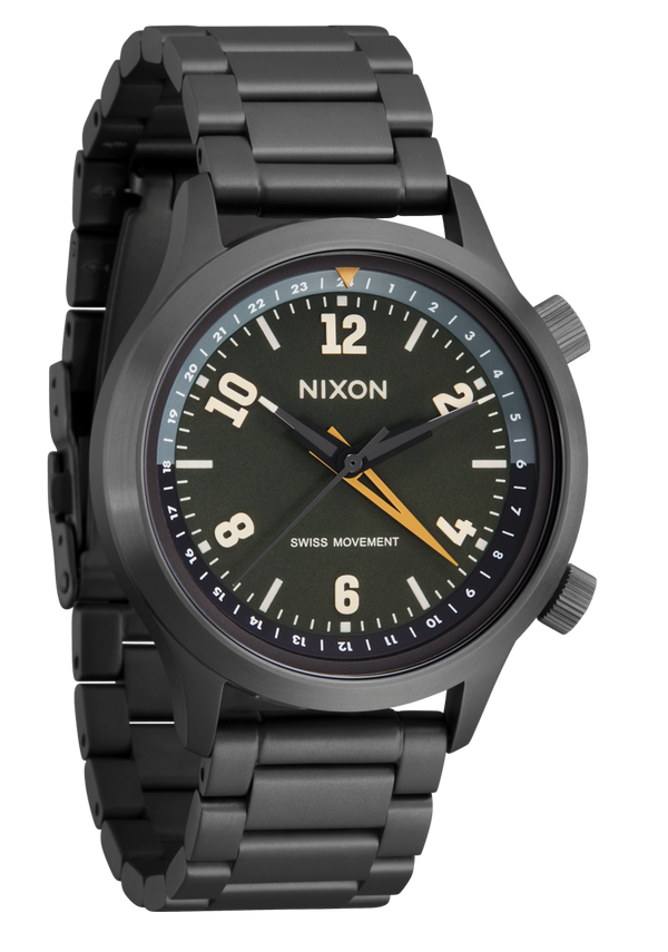 Nixon Drifter 40 Watch | Gunmetal / Kobu Green | Swiss Movement 40mm GMT Watch