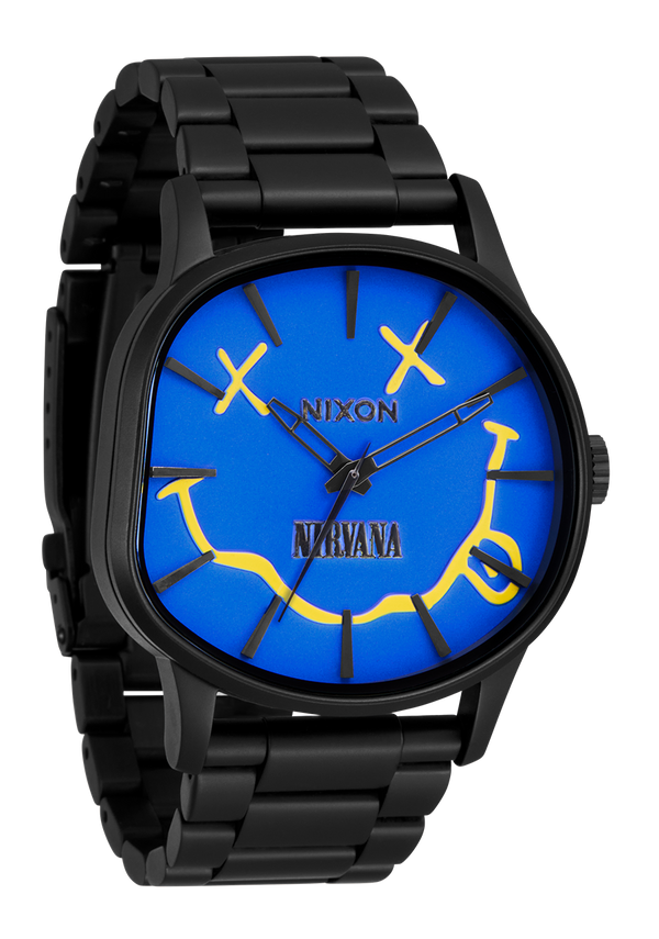 Nixon Nirvana Sentry Wobble Watch | Matte Super Black / Blue | Nirvana Collaboration