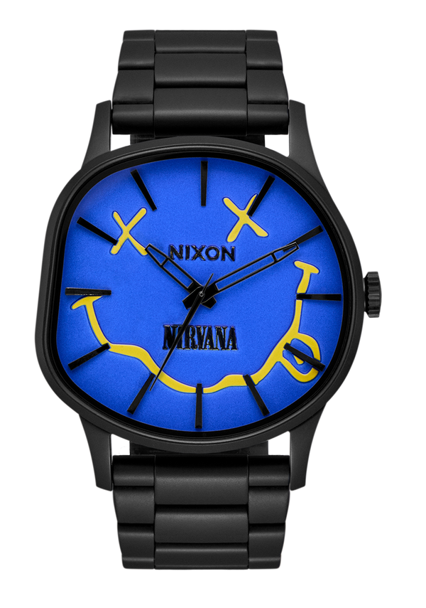 nixon Nirvana Sentry Wobble Watch | Matte Super Black / Blue | Nirvana Collaboration