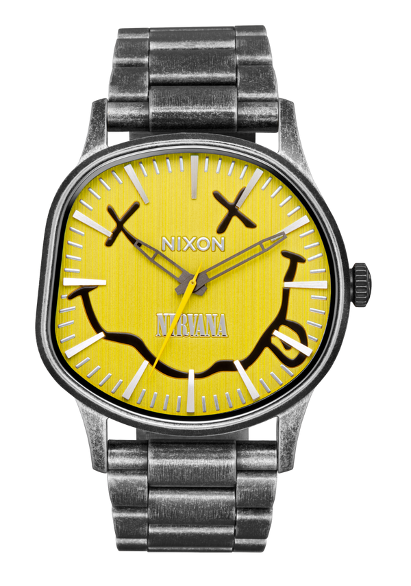 nixon Nirvana Sentry Wobble Watch | Yellow Nirvana Smiley | Nirvana Collaboration
