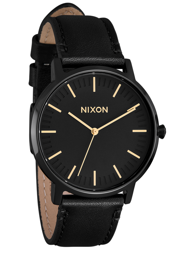 Nixon Porter Leather Watch | All Black / Gold | Unisex Leather
