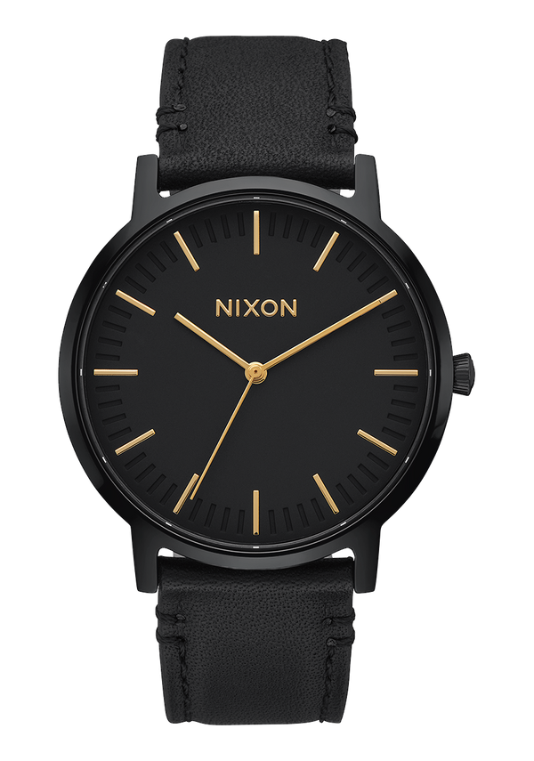 nixon Porter Leather Watch | All Black / Gold | Unisex Leather