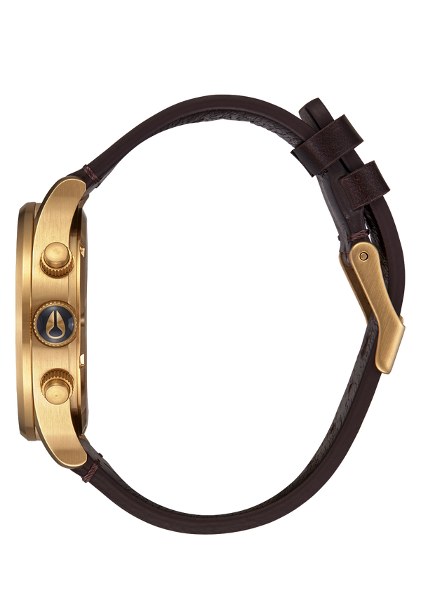 Nixon Sentry Chrono Watch | Gold / Indigo / Brown | Men's Leather