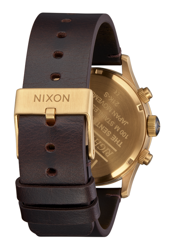 Nixon Sentry Chrono Watch | Gold / Indigo / Brown | Men's Leather