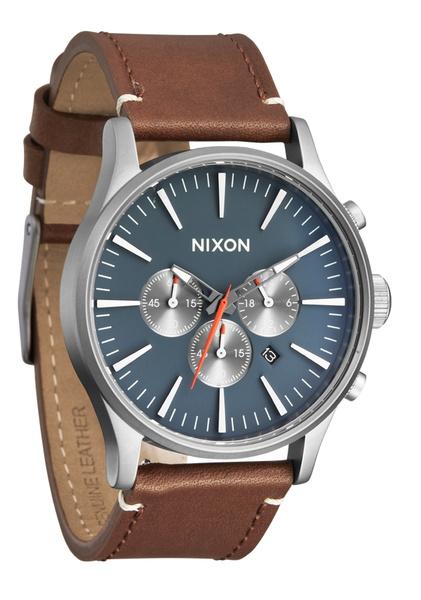 Nixon Sentry Chrono Watch | Light Gunmetal / Basalt / Sienna | Men's Leather