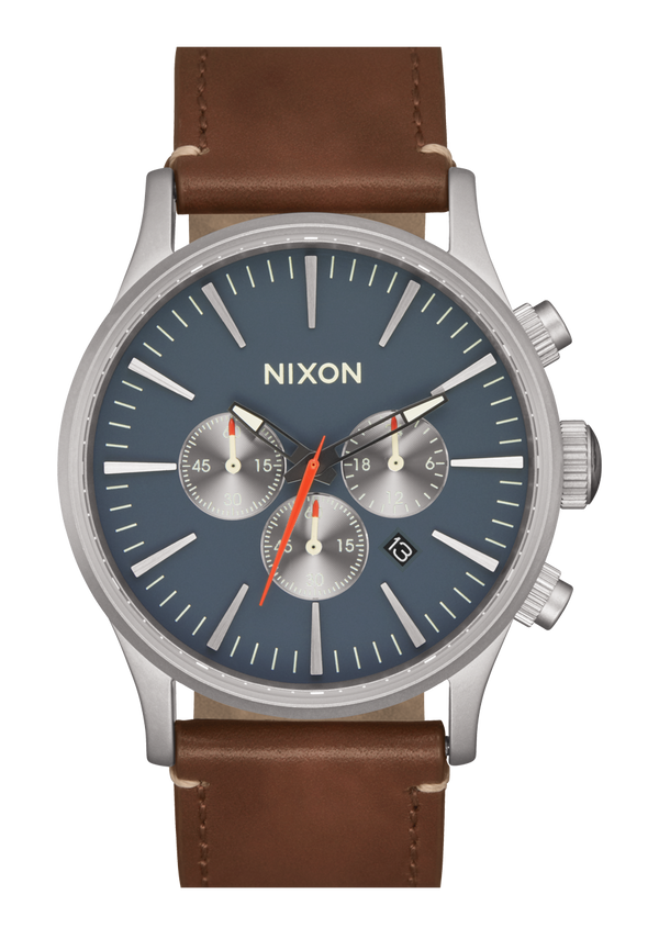 nixon Sentry Chrono Watch | Light Gunmetal / Basalt / Sienna | Men's Leather