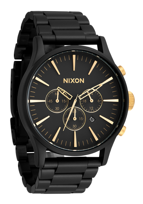 Nixon Sentry Chrono Watch | Matte Black / Gold | Men's Stainless Steel