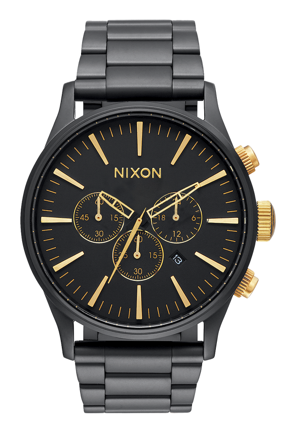 nixon Sentry Chrono Watch | Matte Black / Gold | Men's Stainless Steel