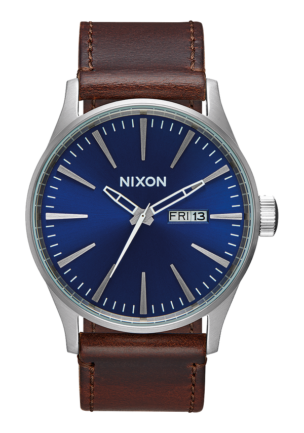 nixon Sentry Leather Watch | Blue / Brown | Men's Leather