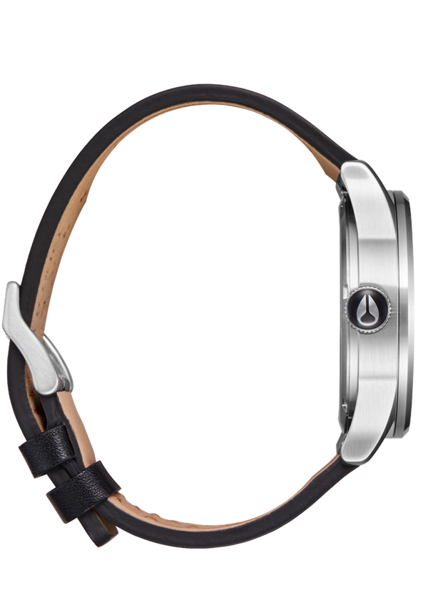 Nixon Sentry Leather Watch | Chrome / Silver Sunray / Black | Leather Analog