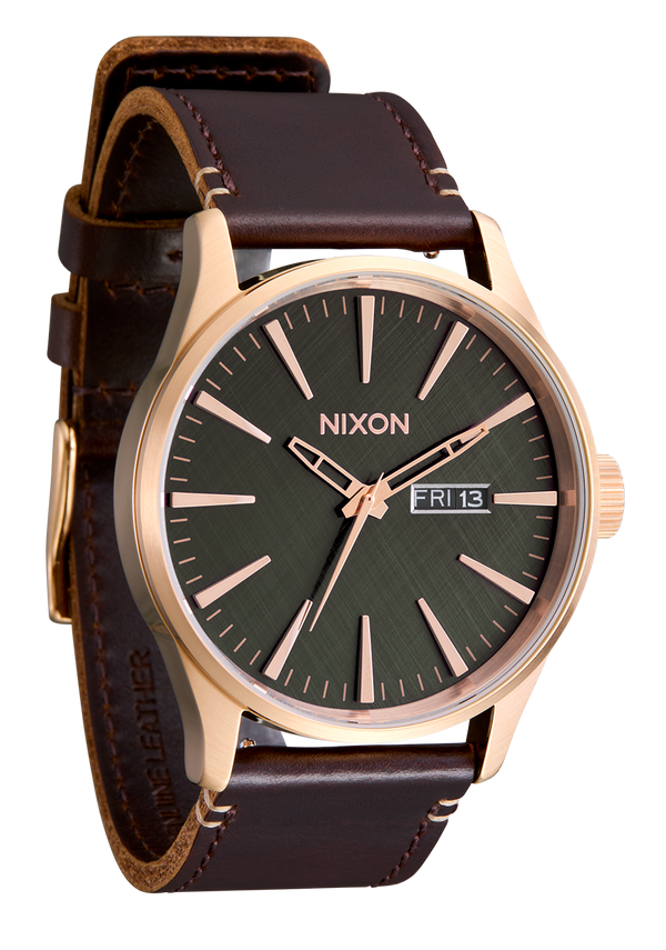 Nixon Sentry Leather Watch | Rose Gold / Gunmetal / Brown | Men's Leather