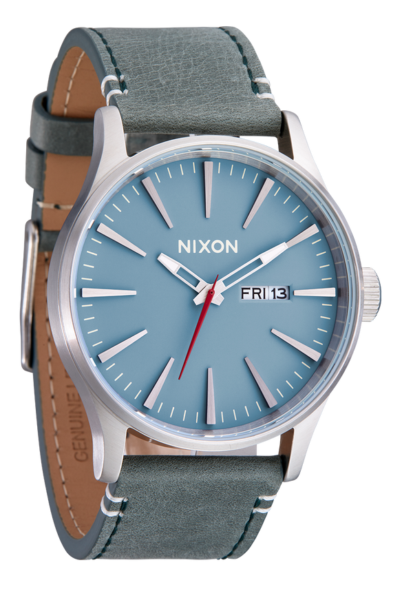 Nixon Sentry Leather Watch | Silver / Dusty Blue / Dk Forest | Men's Leather