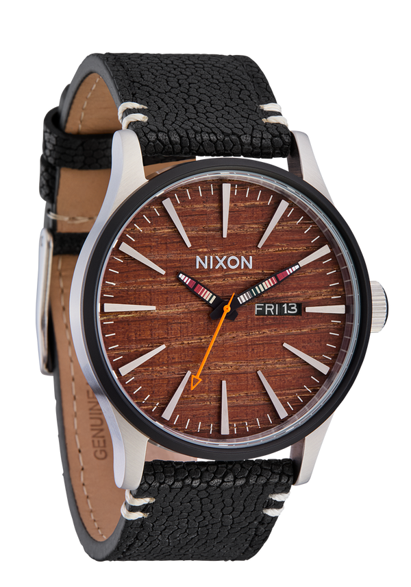 Nixon Sentry Leather Watch | Silver / Rosewood / Black | Leather Analog