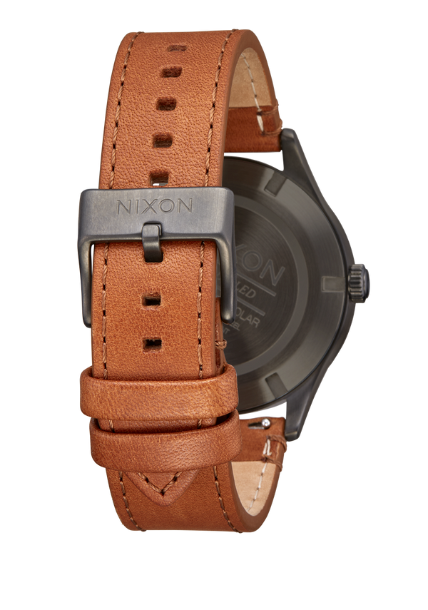 Nixon Sentry Solar Leather Watch | Gunmetal | Solar-Powered