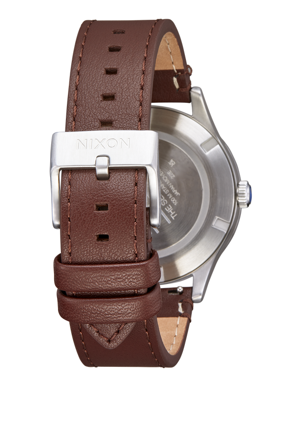 Nixon Sentry Solar Leather Watch | Navy Sunray / Silver | Solar-Powered