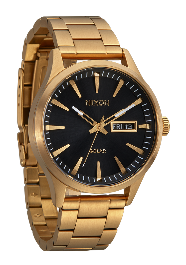 Nixon Sentry Solar Stainless Steel Watch | All Gold / Black | Solar-Powered