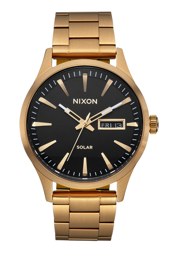nixon Sentry Solar Stainless Steel Watch | All Gold / Black | Solar-Powered