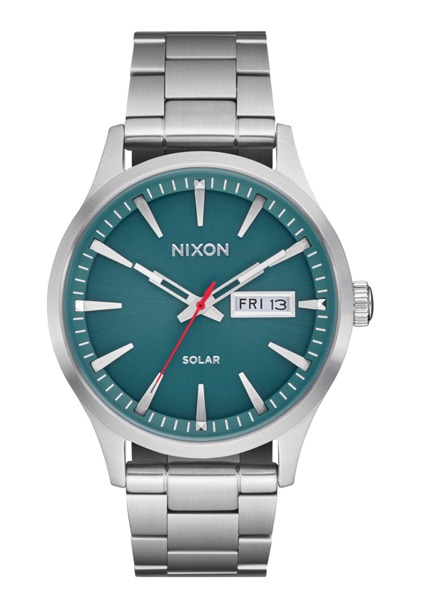 nixon Sentry Solar Stainless Steel Watch | Silver / Jasper | Solar-Powered