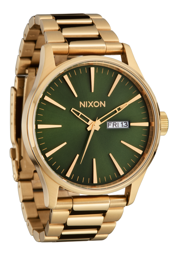 Nixon Sentry Stainless Steel Watch | Gold / Green Sunray | Men's Stainless Steel