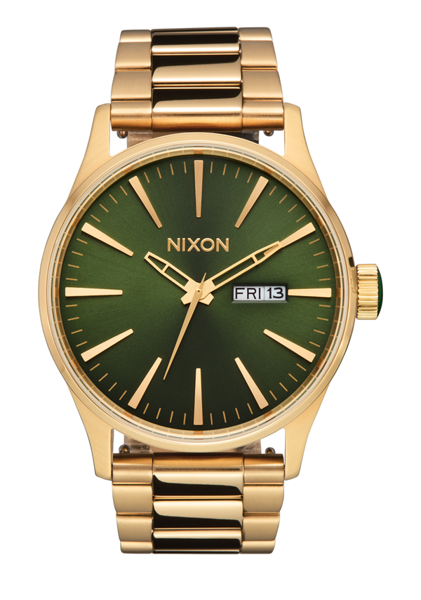 nixon Sentry Stainless Steel Watch | Gold / Green Sunray | Men's Stainless Steel