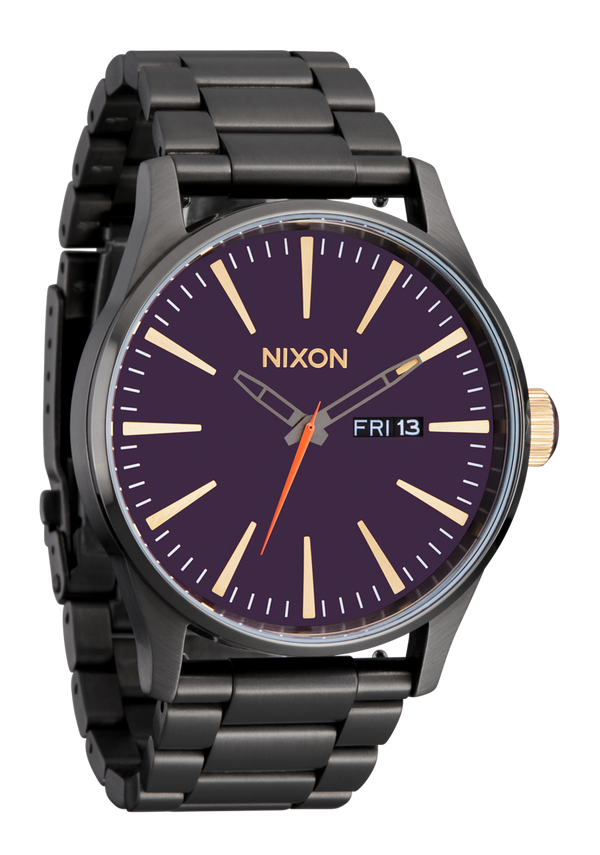 Nixon Sentry Stainless Steel Watch | Gunmetal / Blackberry / Gold | Analog