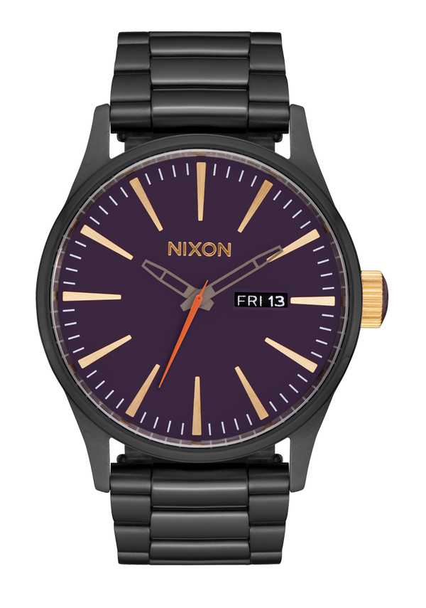 nixon Sentry Stainless Steel Watch | Gunmetal / Blackberry / Gold | Analog