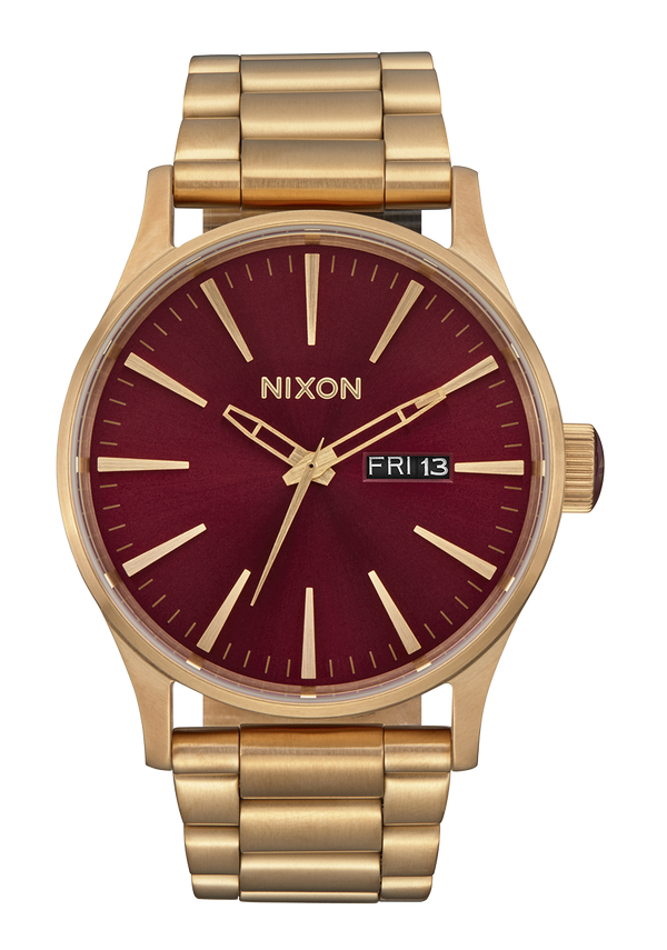 nixon Sentry Stainless Steel Watch | Oxblood Sunray / Gold | Men's Stainless Steel