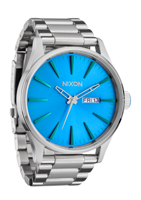 Nixon Sentry Stainless Steel Watch | Silver / Byron Blue Ombre | Men's Stainless Steel