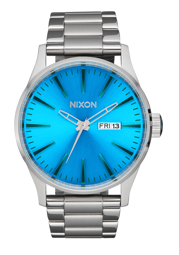 nixon Sentry Stainless Steel Watch | Silver / Byron Blue Ombre | Men's Stainless Steel