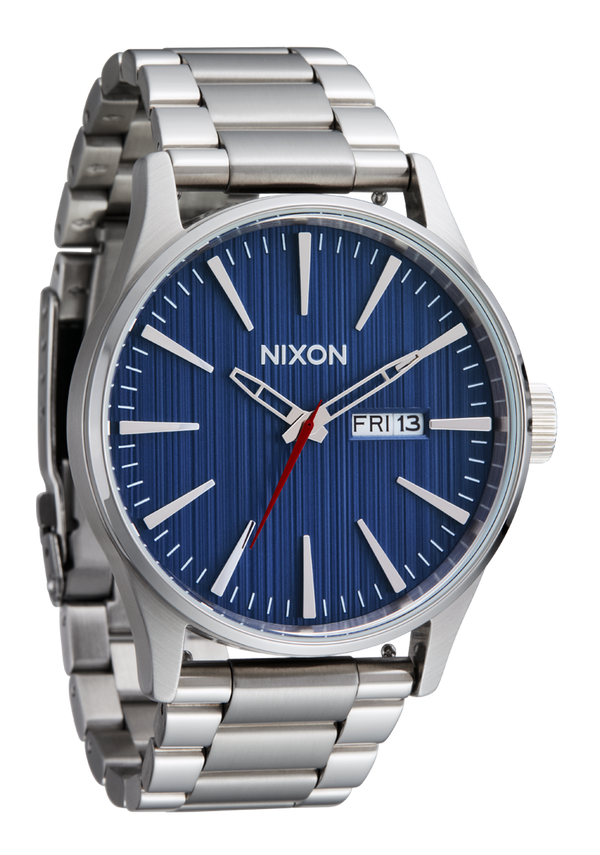 Nixon Sentry Stainless Steel Watch | Silver / Indigo | Men's Stainless Steel