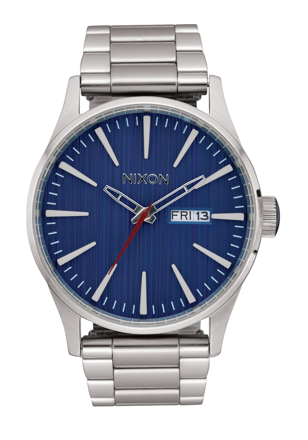 nixon Sentry Stainless Steel Watch | Silver / Indigo | Men's Stainless Steel