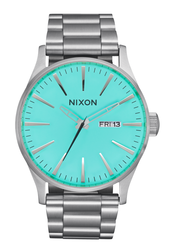 nixon Sentry Stainless Steel Watch | Silver / Turquoise | Men's Stainless Steel