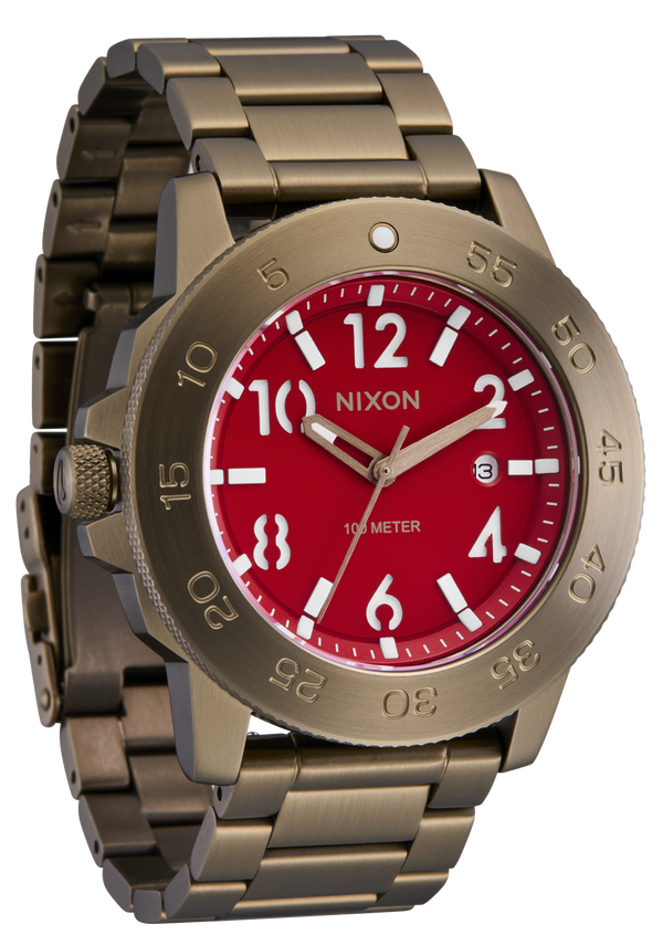Nixon Smyth 44 Watch | Khaki / Red | Sapphire Crystal Analog Watch