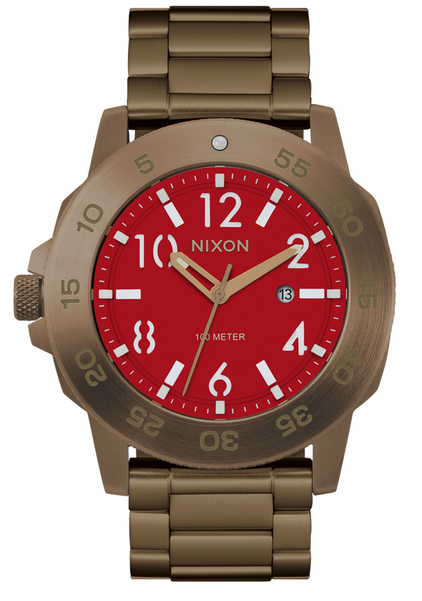nixon Smyth 44 Watch | Khaki / Red | Sapphire Crystal Analog Watch