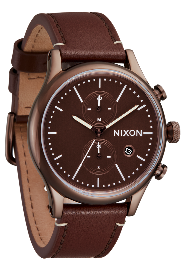 Nixon Station Chrono Leather Watch | Chocolate / Cappuccino / Brown | Chronograph Watch