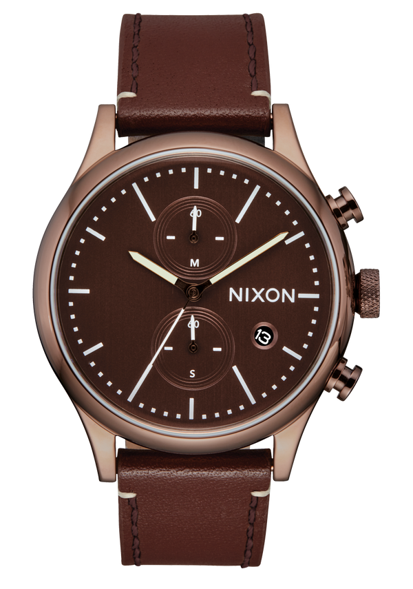nixon Station Chrono Leather Watch | Chocolate / Cappuccino / Brown | Chronograph Watch