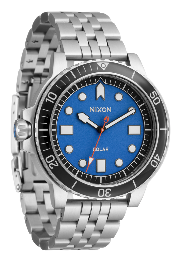 Nixon Stinger 44 Watch | Silver / Blue / Black | Stainless Steel Dive Watch | Solar-Powered