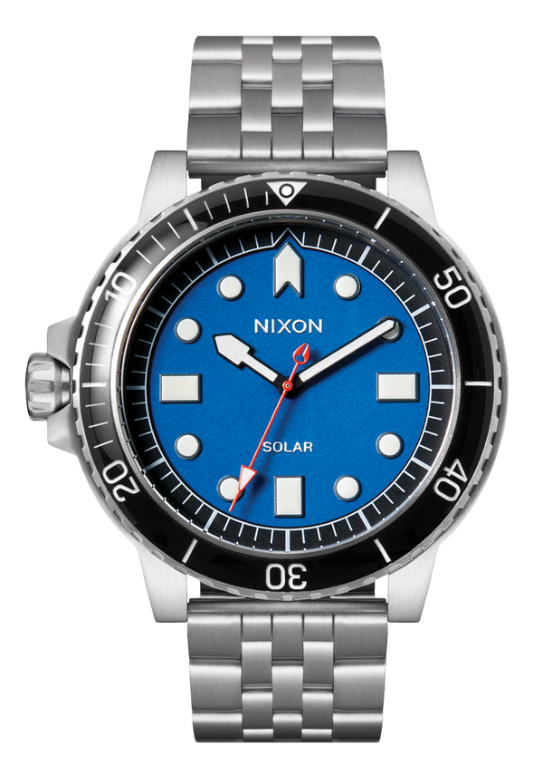 nixon Stinger 44 Watch | Silver / Blue / Black | Stainless Steel Dive Watch | Solar-Powered