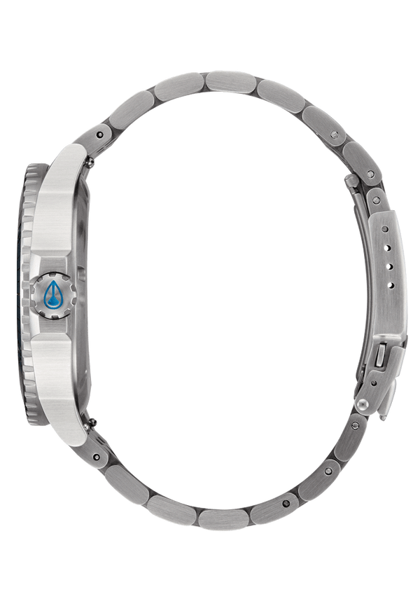 Nixon Stinger 44 Watch | Silver / Byron Blue / Green | Stainless Steel Dive Watch | Solar-Powered