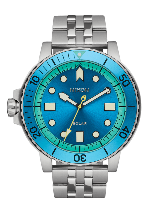 nixon Stinger 44 Watch | Silver / Byron Blue / Green | Stainless Steel Dive Watch | Solar-Powered nixon Stinger 44 Watch | Silver / Byron Blue / Green | Stainless Steel Dive Watch | Solar-Powered