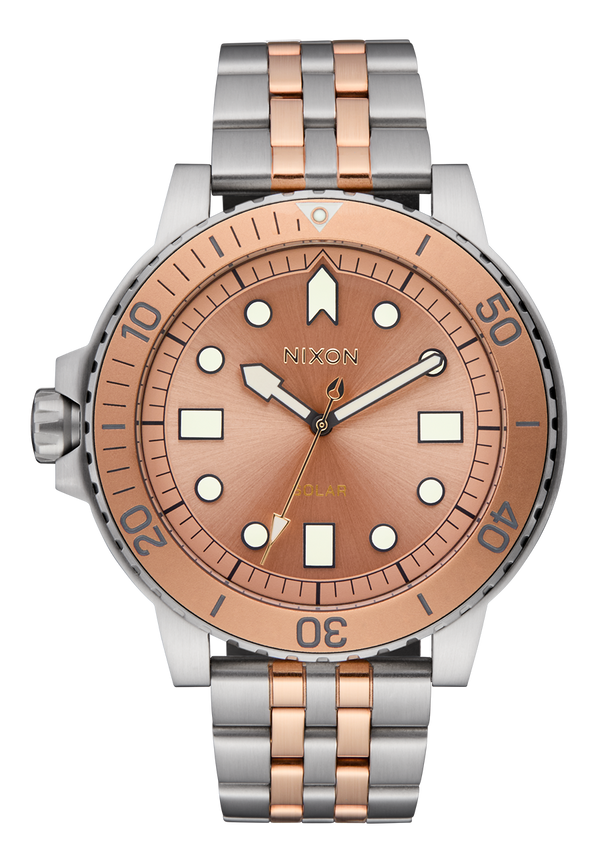 nixon Stinger 44 Watch | Silver / Coral | Stainless Steel Dive Watch | Solar-Powered