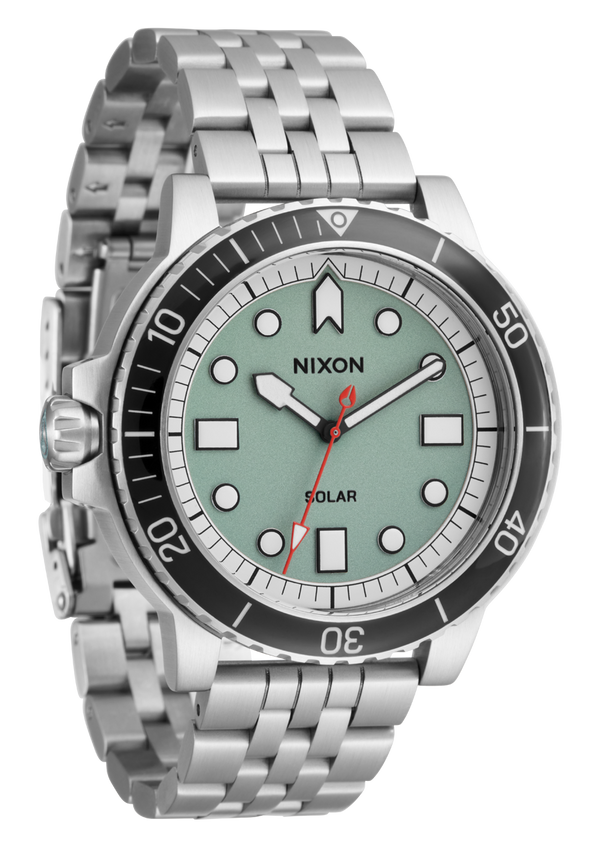 Nixon Stinger 44 Watch | Silver / Jade / White | Stainless Steel Dive Watch | Solar-Powered